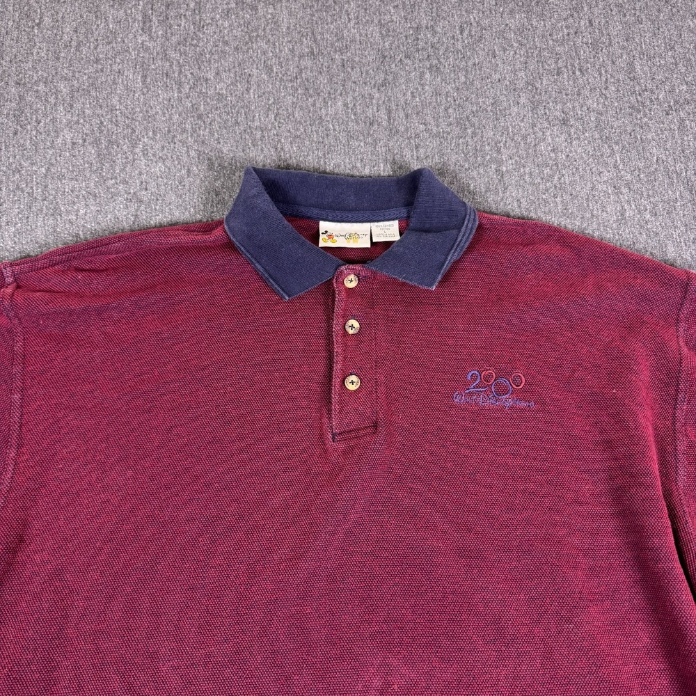 Disney Walt Disney World 2000 Regular Polo Shirt Mens Large Maroon Red Cotton